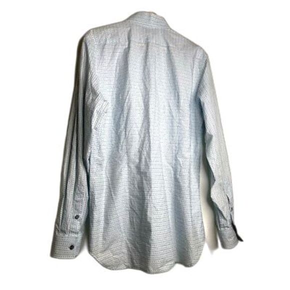 PS Paul Smith Mens Button Front Shirt Blue Gray Geometric Flip Cuff Cotton 15.5 - Picture 2 of 12
